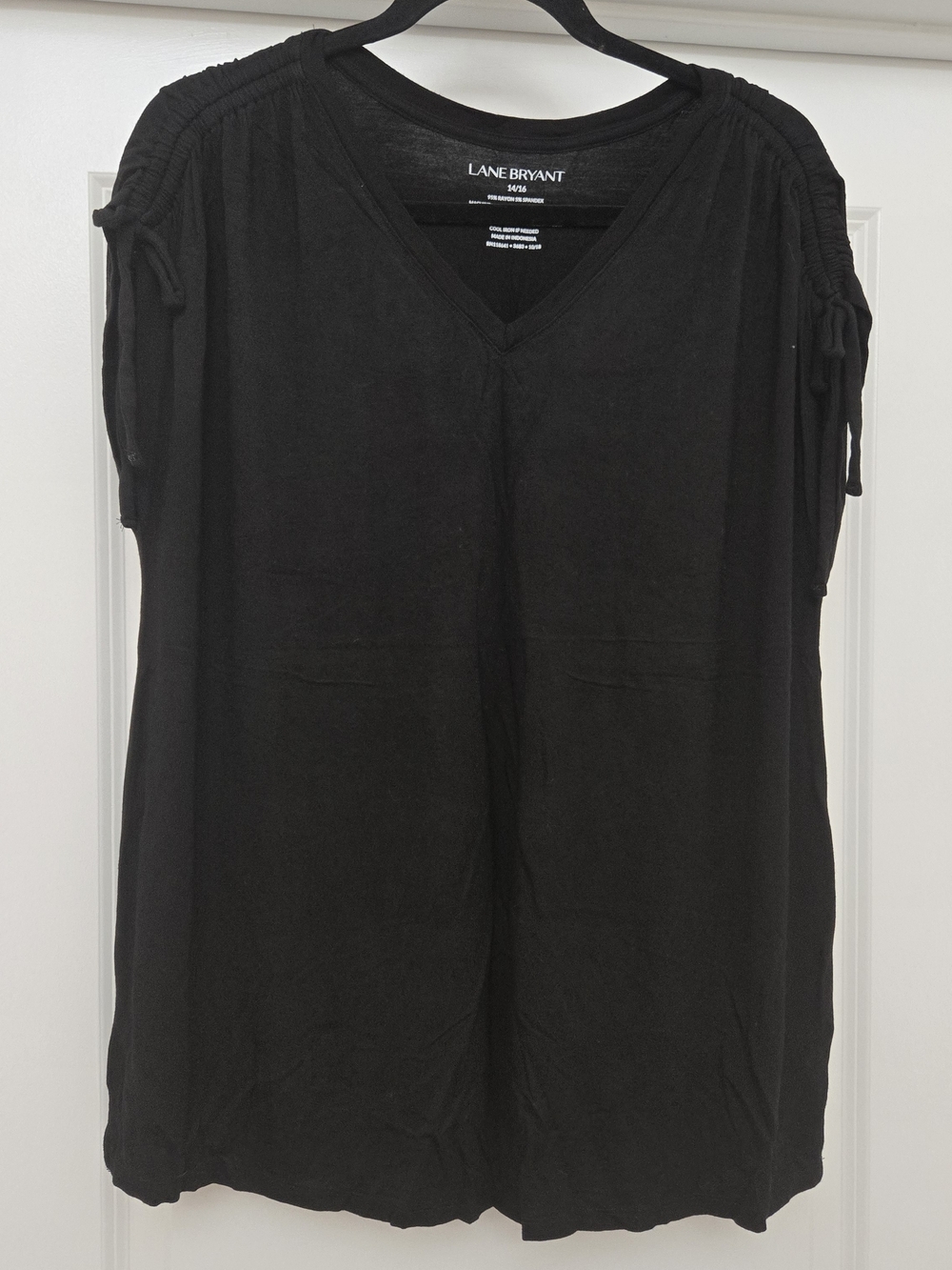Lane Bryant Black V-Neck Tunic with Ruched Shoulders